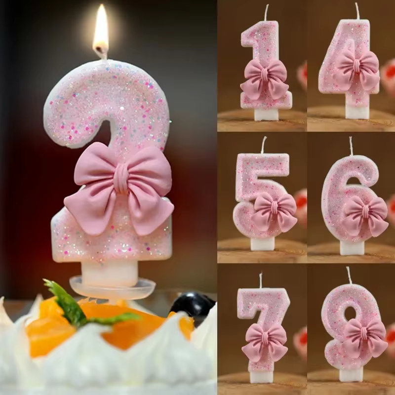 Add charm to your celebration with pink number-shaped birthday candles adorned with bowknots! Each candle features a number design and a cute bowknot for a festive touch. Made from high-quality, non-toxic wax, they burn evenly and add a stylish, personalized element to any cake. Perfect for birthdays of all ages, these candles make your special day even more memorable.