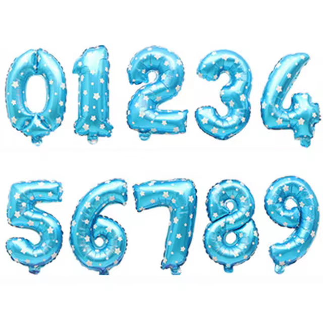 Blue Foil Number Shaped Balloons with Stars