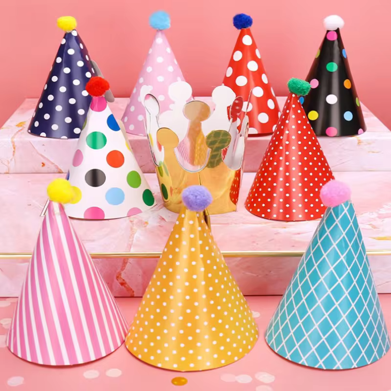Add a festive touch to your celebration with Colorful Birthday Party Hats. These vibrant hats come in bright colors and patterns, perfect for kids and adults. Comfortable and fun, they're ideal for memorable photos and adding cheer to any birthday party.